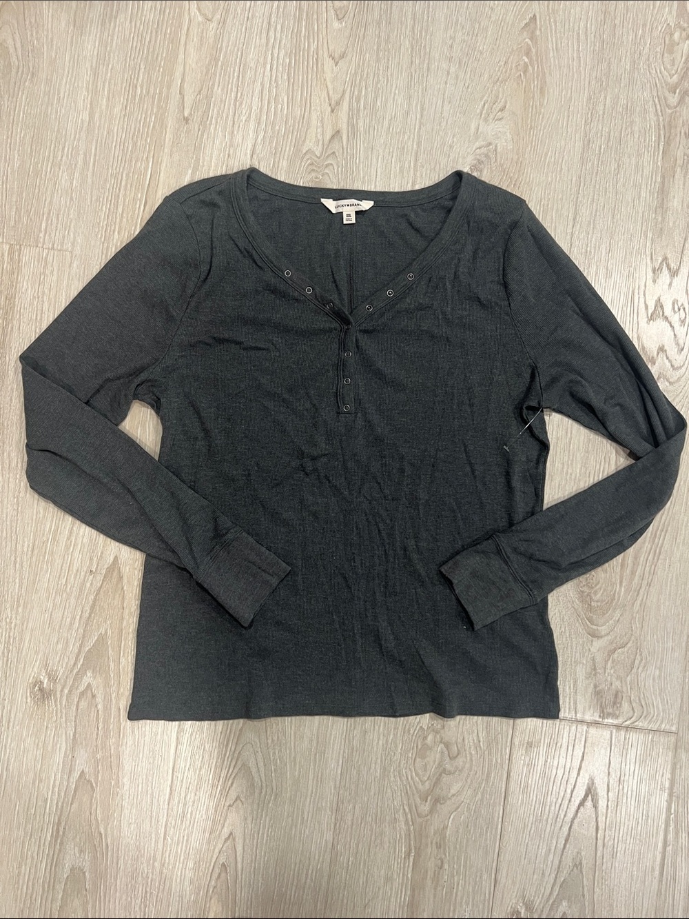 Long Sleeve Henley Top in Charcoal